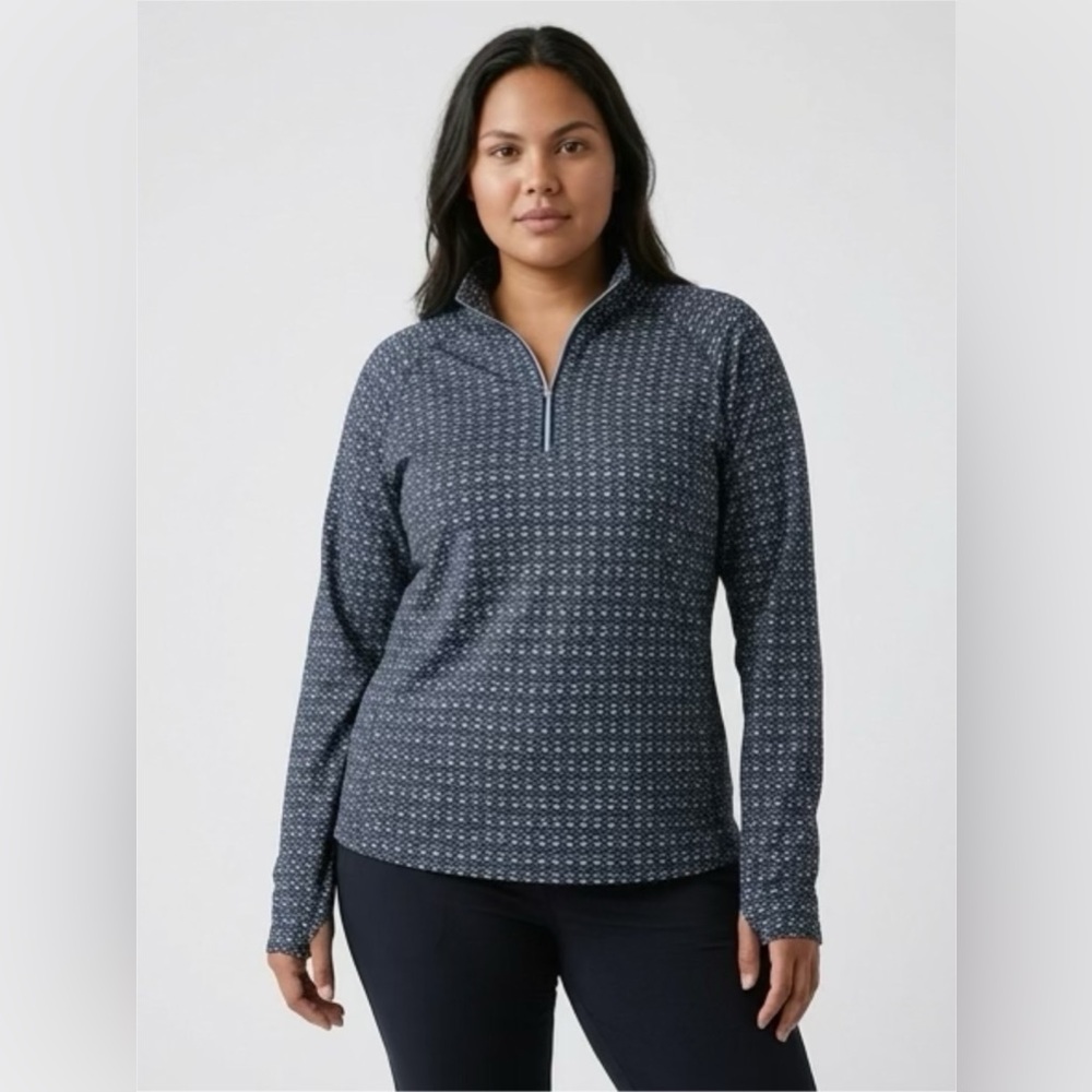 Lady Hagen Navy Quarter-Zip Top with White Diamond Micro Pattern